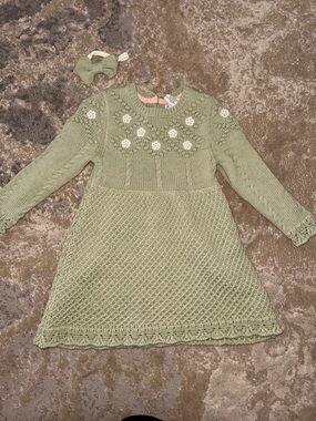 cupcakes & cashmere Sage Green Knit Floral-Appliqué Dress with Bow 18M